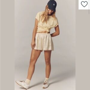 DONNI. Silk Tap Shorts in Light Yellow